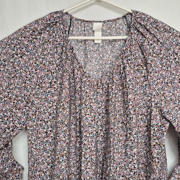 H&M Womens Size M Ditsy Floral Tiered Peplum Tunic Top V-Neck 3/4 Sleeve - Picture 3 of 8